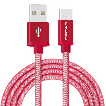 Кабель USB 2.0 A - USB Type-C (m-m), 1м 2А круглый текстильной оплётке красный Crown CMCU-3103C red